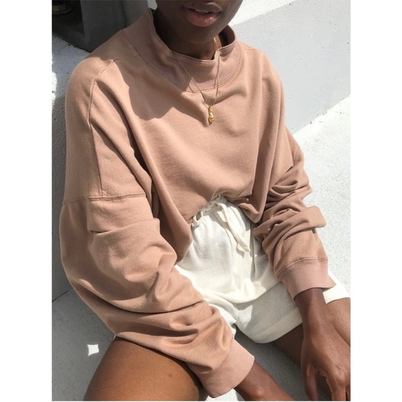 Na Nin James Cotton Oversized Mock Neck Sweatshirt Tan - Picture 2 of 8